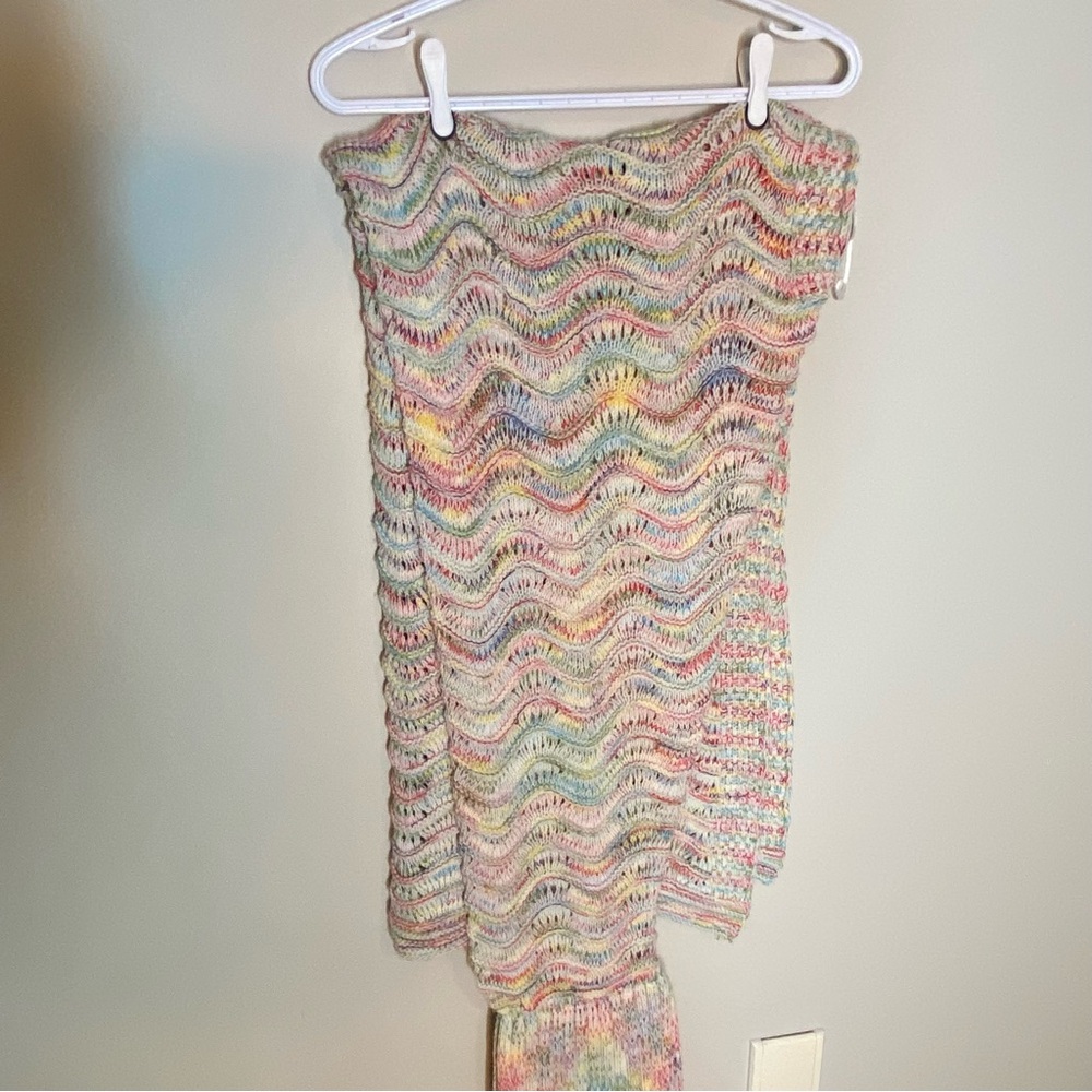 PAPILLON Multicolour Rainbow Knit Mermaid Tail Blanket FishTail Crochet - Picture 14 of 16